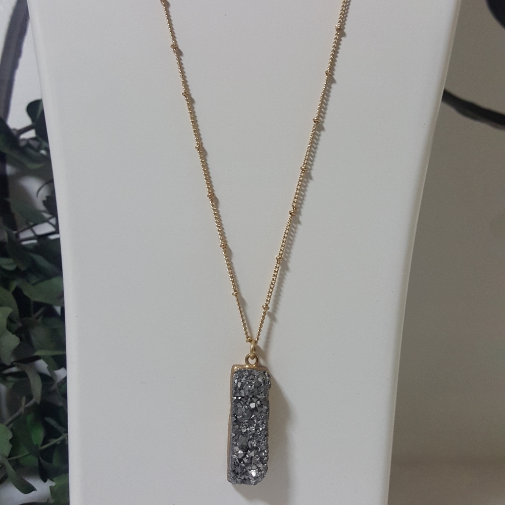 ✔️Gold & Blue Geode Druzy Long Necklace - Picture 8 of 11